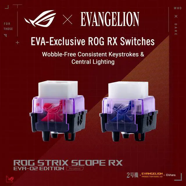 Alt view image 4 of 13 - ASUS ROG Strix Scope RX EVA-02 Edition, 100% RGB Gaming Keyboard, ROG RX Blue Optical Mechanical Switches, IP57 Water Resistance, USB Passthrough, Wider Ctrl Key, Stealth Key, Macro Support, EVA-theme