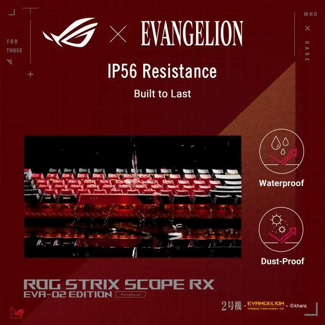 Alt view image 5 of 13 - ASUS ROG Strix Scope RX EVA-02 Edition, 100% RGB Gaming Keyboard, ROG RX Blue Optical Mechanical Switches, IP57 Water Resistance, USB Passthrough, Wider Ctrl Key, Stealth Key, Macro Support, EVA-theme