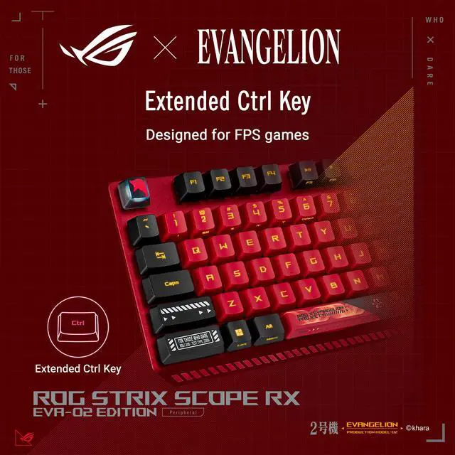 Alt view image 6 of 13 - ASUS ROG Strix Scope RX EVA-02 Edition, 100% RGB Gaming Keyboard, ROG RX Blue Optical Mechanical Switches, IP57 Water Resistance, USB Passthrough, Wider Ctrl Key, Stealth Key, Macro Support, EVA-theme