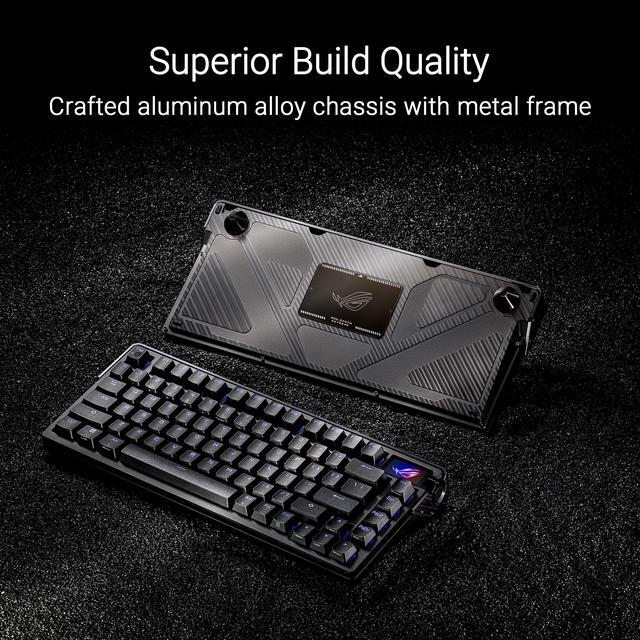 Alt view image 5 of 13 - ASUS ROG Azoth Extreme 75 Custom Gaming Keyboard, Aluminum Chassis, Carbon Fiber Positioning Plate, Adjustable Gasket Mount, 3-Layer Dampening, Color OLED Touchscreen, ROG NX Snow Switches, PBT Keycaps