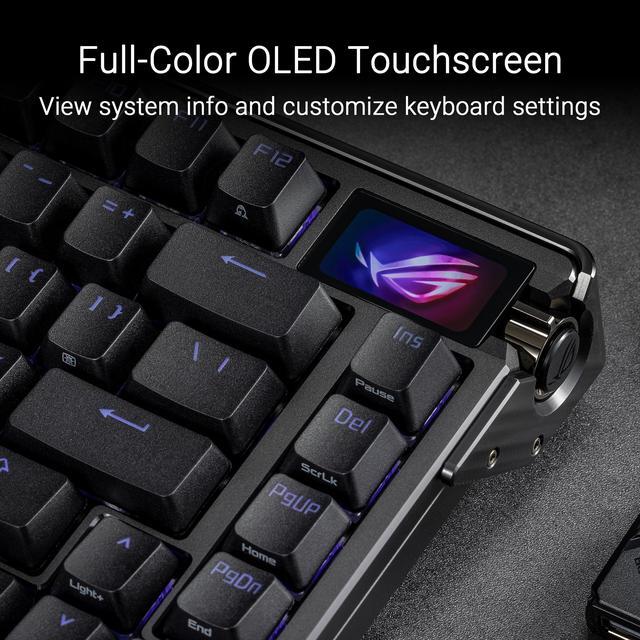 Alt view image 7 of 13 - ASUS ROG Azoth Extreme 75 Custom Gaming Keyboard, Aluminum Chassis, Carbon Fiber Positioning Plate, Adjustable Gasket Mount, 3-Layer Dampening, Color OLED Touchscreen, ROG NX Snow Switches, PBT Keycaps