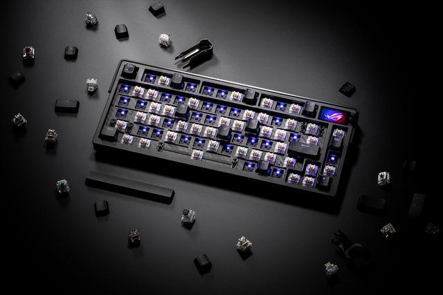 Alt view image 4 of 13 - ASUS ROG Azoth Extreme 75 Custom Gaming Keyboard, Aluminum Chassis, Carbon Fiber Positioning Plate, Adjustable Gasket Mount, 3-Layer Dampening, Color OLED Touchscreen, ROG NX Snow Switches, PBT Keycaps