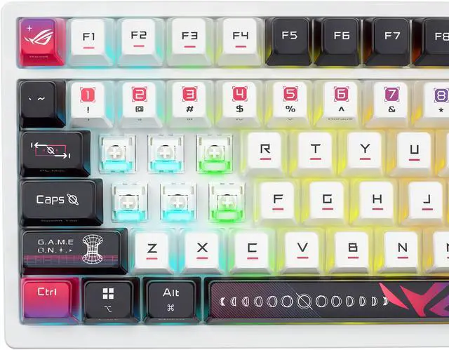 Alt view image 3 of 10 - ROG Azoth X 75% custom gaming keyboard - hot-swappable ROG NX V2 Mechanical Switches, dye-sublimated semi-translucent keycaps, OLED display, three-way control knob