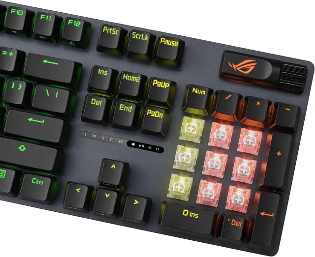 Alt view image 5 of 10 - ASUS ROG Strix Scope II X 100% Wireless Mechanical Gaming Keyboard - hot-swappable pre-lubed Snow V2 mechanical switches, multifunction controls, PBT doubleshot keycaps, silicone dampening foam