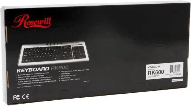 Alt view image 6 of 6 - Rosewill RK-600 Silver/Black 104 Normal Keys 5 Function Keys USB Wired Slim Keyboard