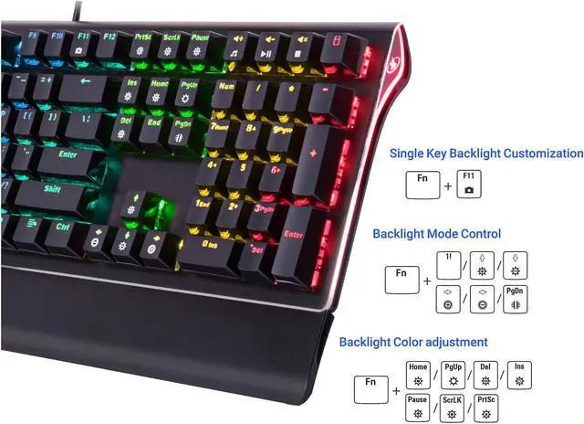 Alt view image 7 of 14 - Rosewill NEON K85 RGB Wired Mechanical Gaming Keyboard, Kailh Blue Switches, 10 RGB LED Backlight Effects with Additional Luminescence, 104 Keys, NKRO, Anti-Ghosting, Multimedia Control Keys