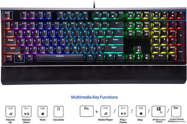Alt view image 8 of 14 - Rosewill NEON K85 RGB Wired Mechanical Gaming Keyboard, Kailh Blue Switches, 10 RGB LED Backlight Effects with Additional Luminescence, 104 Keys, NKRO, Anti-Ghosting, Multimedia Control Keys