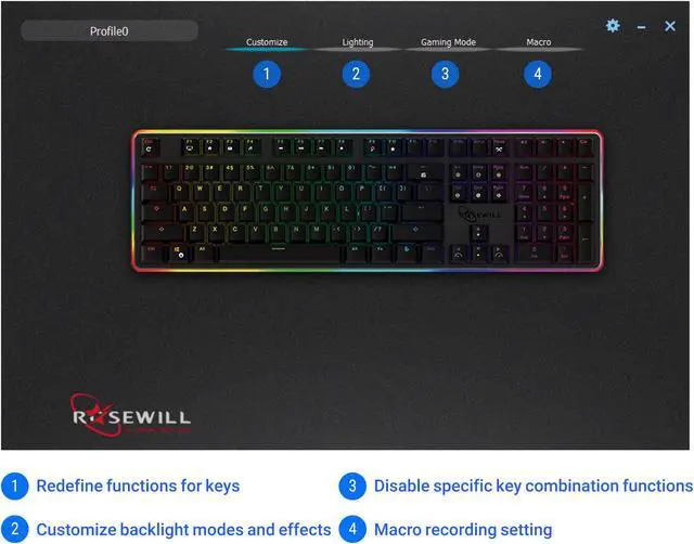 Alt view image 8 of 9 - Rosewill NEON K81 RGB BR Wired Mechanical Gaming Keyboard, Kailh Brown Switches, 22 RGB LED Backlight Effects, 108 Keys, NKRO, Vivid Customizable Rim Backlights, Macro Hotkeys