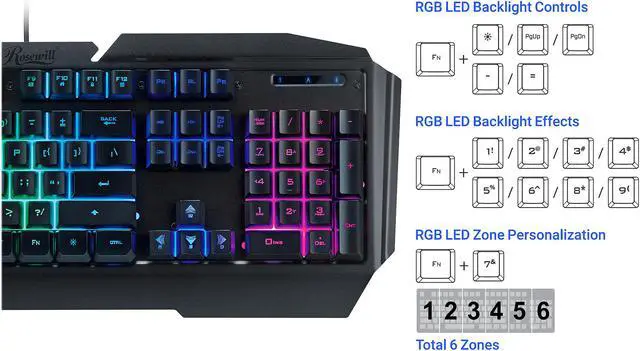 Alt view image 5 of 6 - Rosewill FUSION C31 Gaming Keyboard and Mouse Combo, Mechanical Switch Feel Keyboard, 9 RGB LED Backlight Effects, 104 Keys, 19-Key Anti-Ghosting, On-The-Fly Mouse 3200 DPI, Precision Optical Sensor