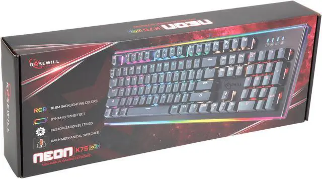 Alt view image 10 of 10 - Rosewill NEON K75 V2 BR Wired Mechanical Gaming Keyboard with Kailh Brown Switches, 19 RGB LED Backlight Effects, NKRO, Anti-Ghosting, Vivid Customizable Rim Backlights, 3-Way Cable Slot