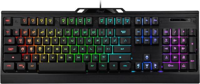 Alt view image 2 of 8 - Rosewill NEON K54 Wired Membrane Gaming Keyboard, 9 RGB LED Backlight Effects, 104 Keys, 19-Key Anti-Ghosting, WASD and Arrow Keys Exchange, 8 Multimedia Hotkeys, Slim Profile Floating Keycaps