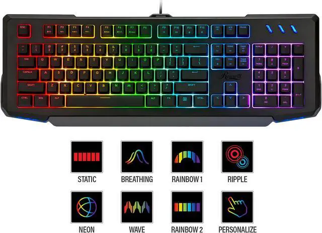 Alt view image 4 of 7 - Rosewill NEON K42 Wired Membrane Mechanical Gaming Keyboard, Hybrid Mem-chanical Switches, 8 RGB LED Backlight Effects, 104 Keys, 26-Key Anti-Ghosting, 6 Multimedia Hotkeys