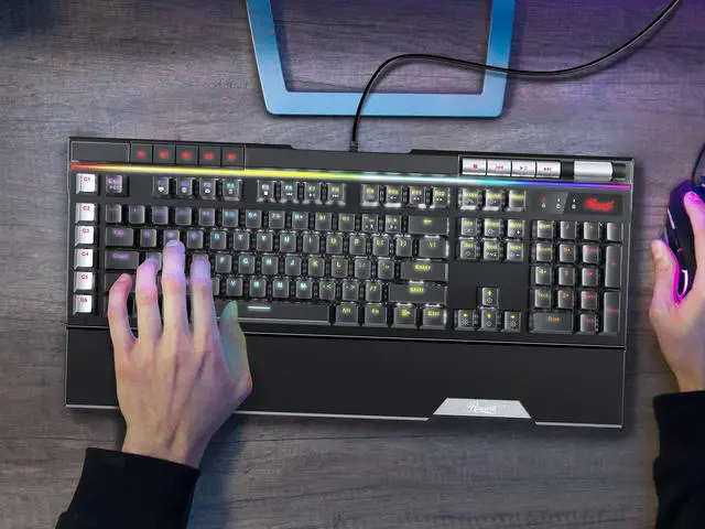 Alt view image 2 of 7 - Rosewill Blitz K50 RGB BR Wired Gaming Tactile Mechanical Keyboard, Outemu Brown Switches, 14 RGB LED Backlight Effects, NKRO, Anti-Ghosting, 6  Macro Keys, Dedicated Media Controls, USB Passthrough