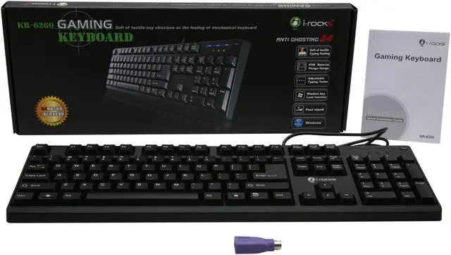 Alt view image 4 of 4 - i-rocks KR-6260-BK Black 104 Normal Keys USB or PS/2 Wired Standard 24 Keys Anti Ghosting Gaming Keyboard