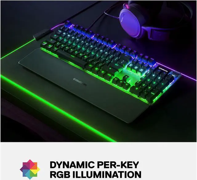 Alt view image 5 of 9 - SteelSeries Apex 7 Mechanical Gaming Keyboard - OLED Smart Display - USB Passthrough and Media Controls - Linear and Quiet - RGB Backlit