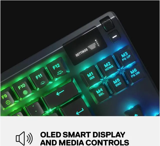 Alt view image 8 of 9 - SteelSeries Apex 7 TKL Compact Mechanical Gaming Keyboard – OLED Smart Display – USB Passthrough and Media Controls – Linear and Quiet – RGB Backlit (Red Switch)