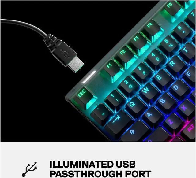 Alt view image 9 of 9 - SteelSeries Apex 7 TKL Compact Mechanical Gaming Keyboard – OLED Smart Display – USB Passthrough and Media Controls – Linear and Quiet – RGB Backlit (Red Switch)