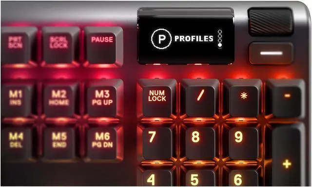 Alt view image 5 of 9 - SteelSeries Apex 5 Hybrid Mechanical Gaming Keyboard – Per-Key RGB Illumination – Aircraft Grade Aluminum Alloy Frame – OLED Smart Display (Hybrid Blue Switch)