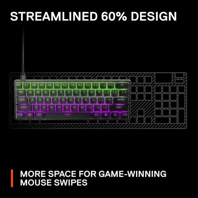 Alt view image 6 of 10 - SteelSeries Apex Pro Mini HyperMagnetic Gaming Keyboard – Adjustable Actuation Switches, Compact 60% Form Factor, RGB, PBT Keycaps, USB-C?