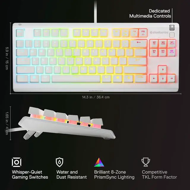 Alt view image 4 of 6 - SteelSeries Apex 3 TKL RGB Gaming Keyboard — Tenkeyless Compact Form Factor — 8-Zone RGB Illumination — Water and Dust Resistant — Whisper-Quiet Gaming Switch