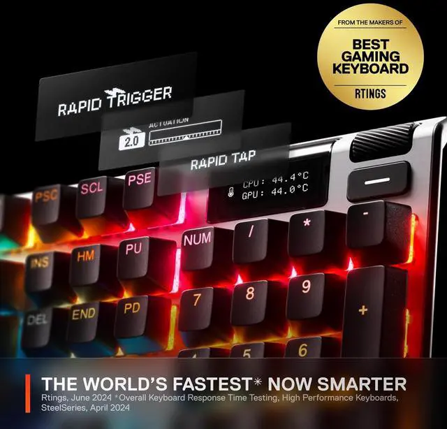 Alt view image 5 of 6 - SteelSeries Apex Pro Gen 3 Wired Gaming Keyboard - OmniPoint 3.0 HyperMagnetic Switches, Adjustable Actuation, Rapid Trigger, Game-Ready Presets, Rapid Tap/SOCD, OLED RGB, PBT Keycaps, USB-C