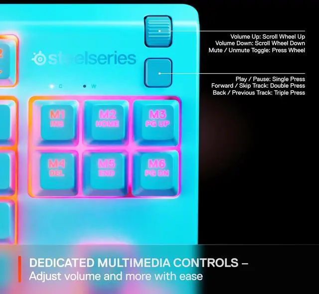 Alt view image 2 of 6 - SteelSeries Apex 3 TKL Aqua RGB Gaming Keyboard - Tenkeyless Compact Form Factor, 8-Zone RGB Illumination, Water and Dust Resistant, Whisper-Quiet Gaming Switch - Aqua