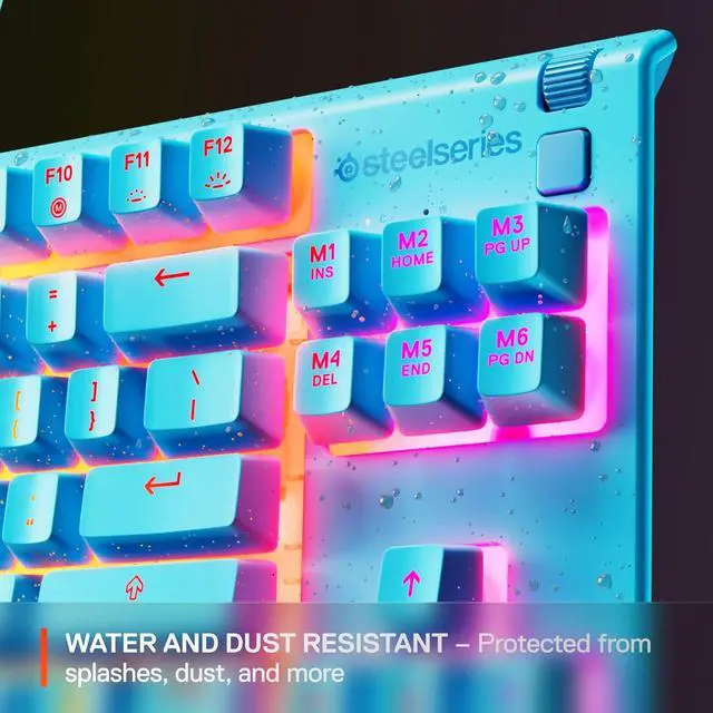 Alt view image 4 of 6 - SteelSeries Apex 3 TKL Aqua RGB Gaming Keyboard - Tenkeyless Compact Form Factor, 8-Zone RGB Illumination, Water and Dust Resistant, Whisper-Quiet Gaming Switch - Aqua