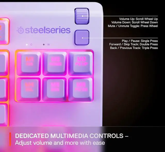 Alt view image 2 of 6 - SteelSeries Apex 3 TKL Aqua RGB Gaming Keyboard - Tenkeyless Compact Form Factor, 8-Zone RGB Illumination, Water and Dust Resistant, Whisper-Quiet Gaming Switch - Lavender