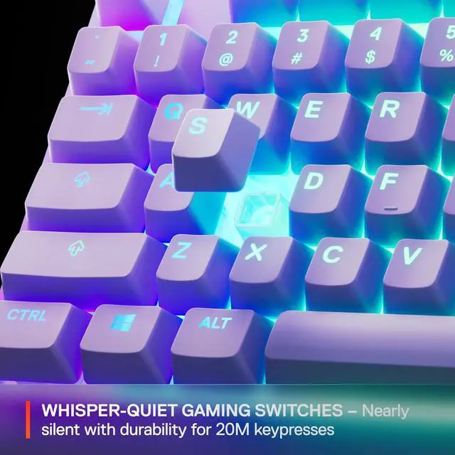 Alt view image 3 of 6 - SteelSeries Apex 3 TKL Aqua RGB Gaming Keyboard - Tenkeyless Compact Form Factor, 8-Zone RGB Illumination, Water and Dust Resistant, Whisper-Quiet Gaming Switch - Lavender