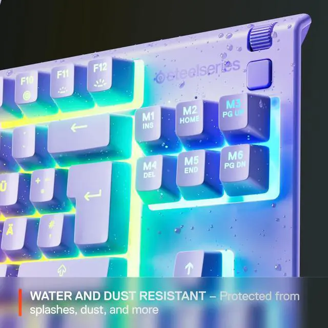 Alt view image 4 of 6 - SteelSeries Apex 3 TKL Aqua RGB Gaming Keyboard - Tenkeyless Compact Form Factor, 8-Zone RGB Illumination, Water and Dust Resistant, Whisper-Quiet Gaming Switch - Lavender