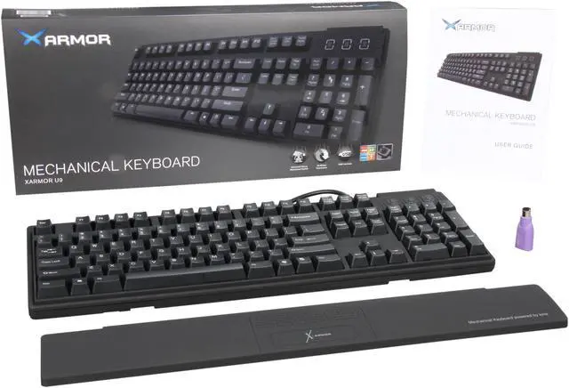 Alt view image 4 of 4 - QUMAX Xarmor U9 USB or PS/2 Wired Standard Mechanical Keyboard with Cherry MX Brown Switches