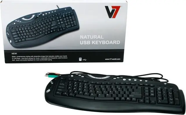 Alt view image 4 of 4 - V7 KN0B1-6N6 Black USB Wired Comfort Keyboard
