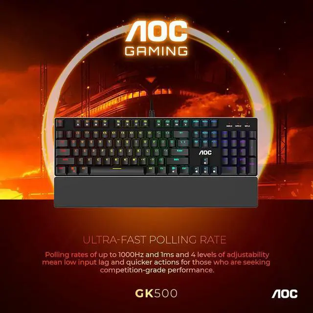 Alt view image 5 of 10 - AOC Gaming Full RGB Mechanical Keyboard, 104-Key Outemu Blue Switches, Full NKRO, Detachable Wrist Rest, Light FX RGB, G-Menu Software (GK500)