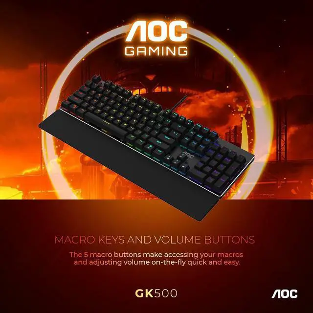 Alt view image 2 of 10 - AOC Gaming Full RGB Mechanical Keyboard, 104-Key Outemu Blue Switches, Full NKRO, Detachable Wrist Rest, Light FX RGB, G-Menu Software (GK500)