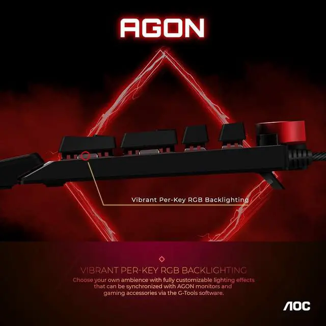 Alt view image 4 of 9 - AOC Agon Tournament-Grade RGB Gaming USB 2.0 Type-A Mechanical Keyboard, Cherry MX Blue Switches, NKRO, Dedicated Macro & Multimedia Buttons, Light FX Sync, G-Tools Software (AGK700)