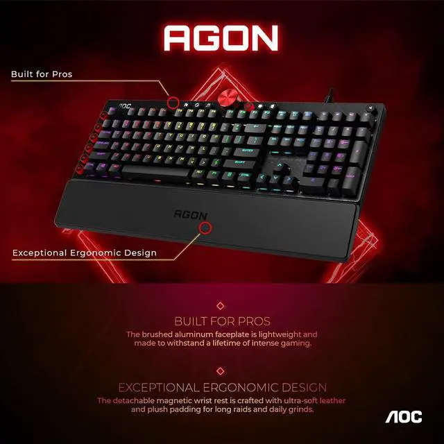 Alt view image 5 of 9 - AOC Agon Tournament-Grade RGB Gaming USB 2.0 Type-A Mechanical Keyboard, Cherry MX Blue Switches, NKRO, Dedicated Macro & Multimedia Buttons, Light FX Sync, G-Tools Software (AGK700)