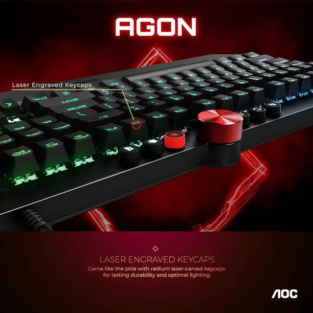 Alt view image 6 of 9 - AOC Agon Tournament-Grade RGB Gaming USB 2.0 Type-A Mechanical Keyboard, Cherry MX Blue Switches, NKRO, Dedicated Macro & Multimedia Buttons, Light FX Sync, G-Tools Software (AGK700)