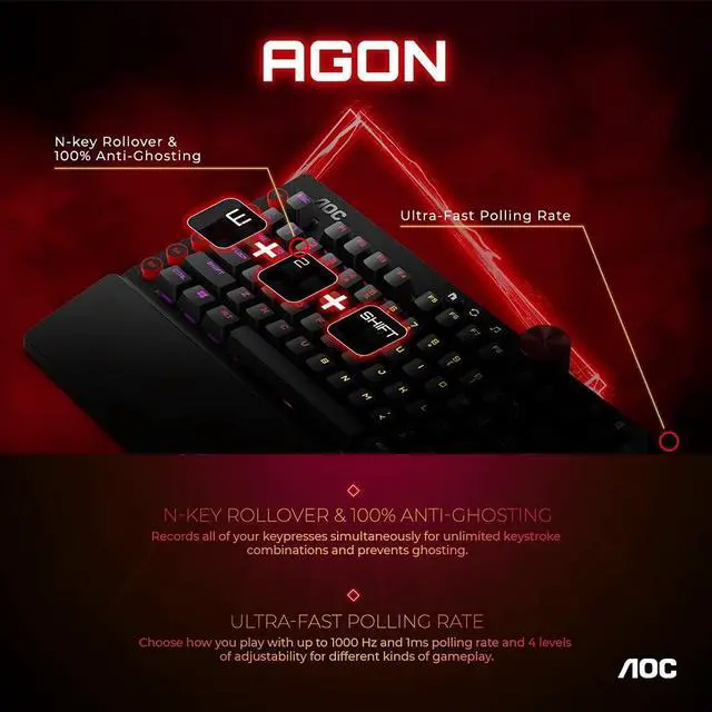 Alt view image 7 of 9 - AOC Agon Tournament-Grade RGB Gaming USB 2.0 Type-A Mechanical Keyboard, Cherry MX Blue Switches, NKRO, Dedicated Macro & Multimedia Buttons, Light FX Sync, G-Tools Software (AGK700)