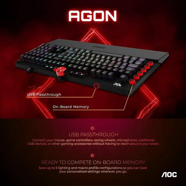Alt view image 8 of 9 - AOC Agon Tournament-Grade RGB Gaming USB 2.0 Type-A Mechanical Keyboard, Cherry MX Blue Switches, NKRO, Dedicated Macro & Multimedia Buttons, Light FX Sync, G-Tools Software (AGK700)