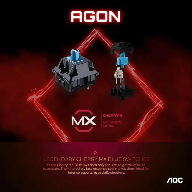 Alt view image 9 of 9 - AOC Agon Tournament-Grade RGB Gaming USB 2.0 Type-A Mechanical Keyboard, Cherry MX Blue Switches, NKRO, Dedicated Macro & Multimedia Buttons, Light FX Sync, G-Tools Software (AGK700)