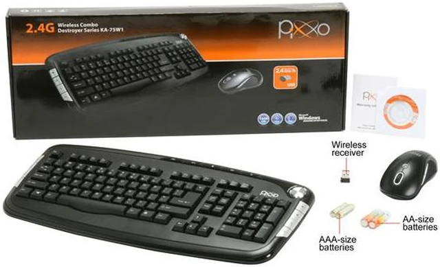 Alt view image 8 of 8 - Pixxo KA-75W1 103 Normal Keys 2.4GHz Wireless Ergonomic Keyboard and Laser Mouse