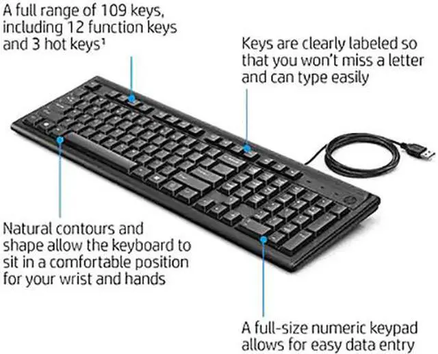 Alt view image 5 of 7 - HP Keyboard 100 2UN30AA#ABL Black USB Wired Standard Keyboard