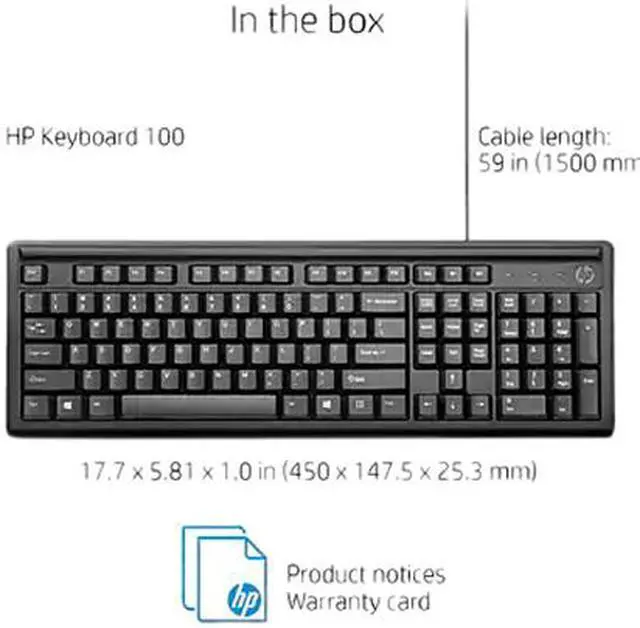 Alt view image 7 of 7 - HP Keyboard 100 2UN30AA#ABL Black USB Wired Standard Keyboard