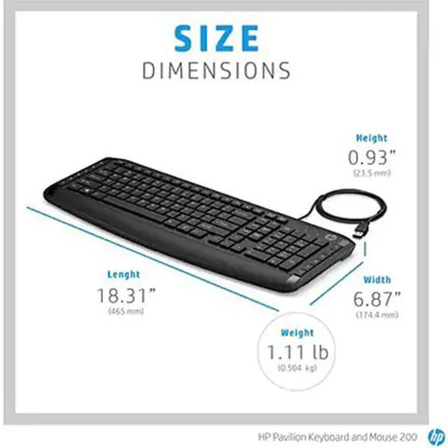 Alt view image 6 of 6 - HP 9DF28AA#ABL Black USB 2.0 Wired Ergonomic Pavilion Keyboard and Mouse 200