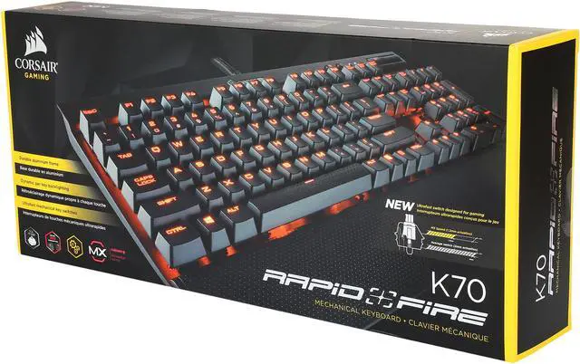 Alt view image 5 of 5 - Corsair Gaming K70 RAPIDFIRE Mechanical Keyboard, Backlit Red LED, Cherry MX Speed
