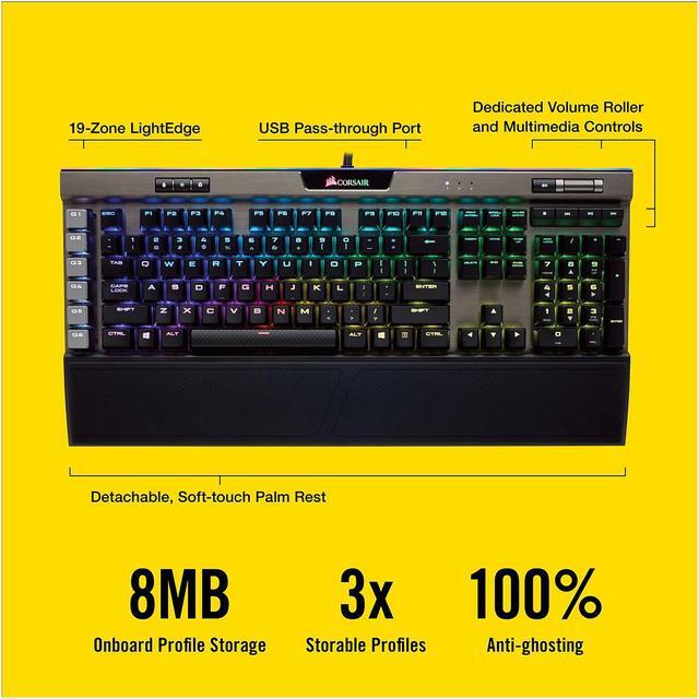 Alt view image 6 of 16 - Corsair K95 RGB PLATINUM Mechanical Gaming Keyboard, Cherry MX Speed, Backlit RGB LED, Gunmetal