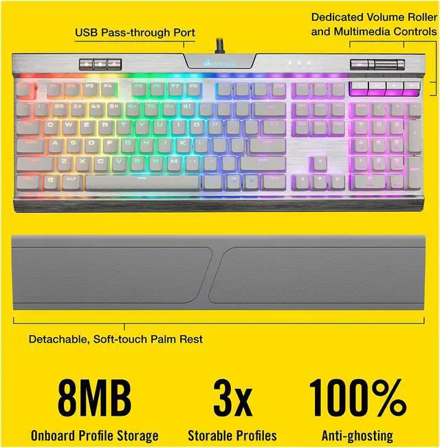 Alt view image 15 of 16 - Corsair K70 RGB MK.2 SE Mechanical RAPIDFIRE Gaming Keyboard - USB Passthrough & Media Controls - PBT Double-Shot Keycaps - Cherry MX Speed - RGB LED Backlit - White