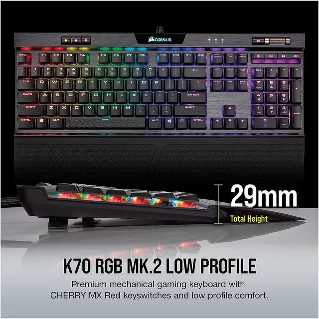 Alt view image 2 of 8 - Corsair K70 RGB MK.2 Low Profile Mechanical Gaming Keyboard, Backlit RGB LED, Cherry MX Low Profile Red