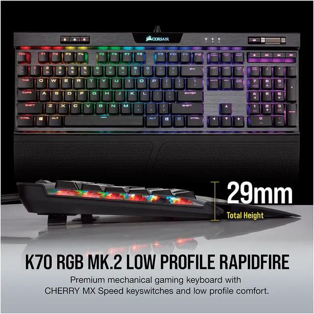 Alt view image 6 of 8 - Corsair K70 RGB MK.2 Low Profile RAPIDFIRE Mechanical Gaming Keyboard, Backlit RGB LED, Cherry MX Low Profile Speed