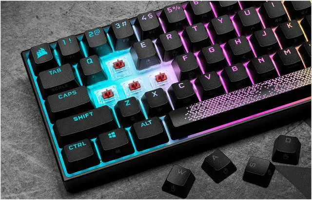 Alt view image 14 of 15 - Corsair K65 RGB MINI 60% Mechanical Gaming Keyboard (Customizable Per-Key RGB Backlighting, CHERRY MX Speed Mechanical Keyswitches, Detachable USB Type-C Cable, AXON Hyper-Processing Technology) Black